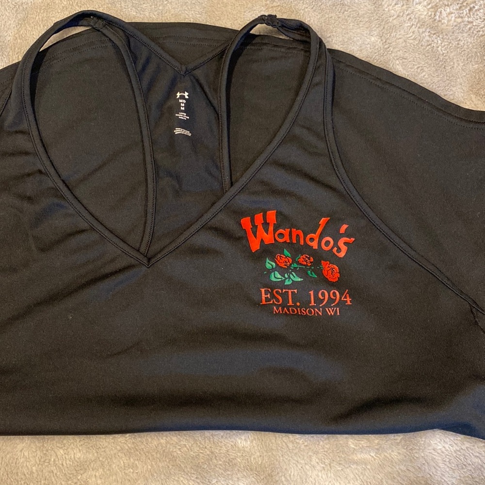 UnderArmour racer back top with Wando’s Madison logo heat pressed on it.